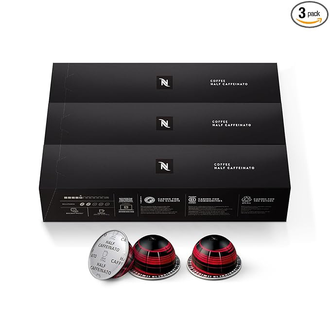 Nespresso Capsules Vertuo, Half Caffeinato, Mild Roast Coffee, 30-Count Coffee Pods, Brews 7.8oz. | Amazon (US)