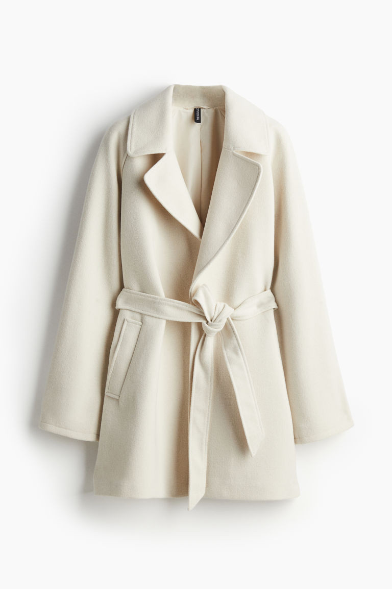 H & M - Tie-Belt Felted Coat - White | H&M (US + CA)
