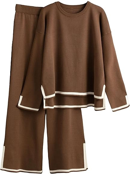 EsheSy Women's 2 Piece Outfits Sweater Sets Long Sleeve Knit Pullover Tops Wide Leg Pants Tracksu... | Amazon (US)