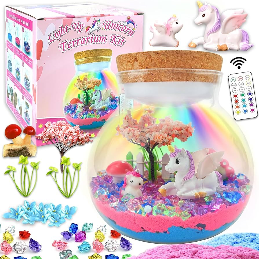 Unicorn Terrarium Crafts Kit for Kids-LED Night Light Up & Remote Unicorn Birthday Gifts Toys for... | Amazon (US)