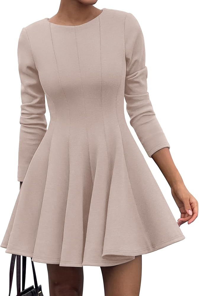 BTFBM Long Sleeve Dress for Women Fall 2025 High Waist Flowy Pleated A Line Party Wedding Guest D... | Amazon (US)