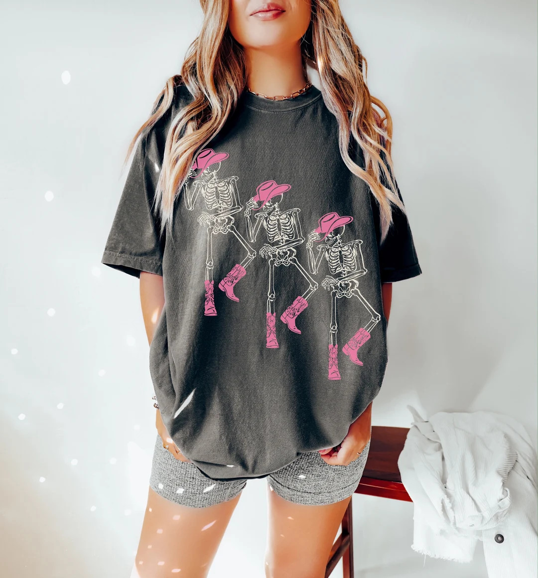 Dancing Skeleton Shirt Comfort Colors Disco Cowgirl Cowboy Skeleton Preppy Halloween Retro Hallow... | Etsy (US)