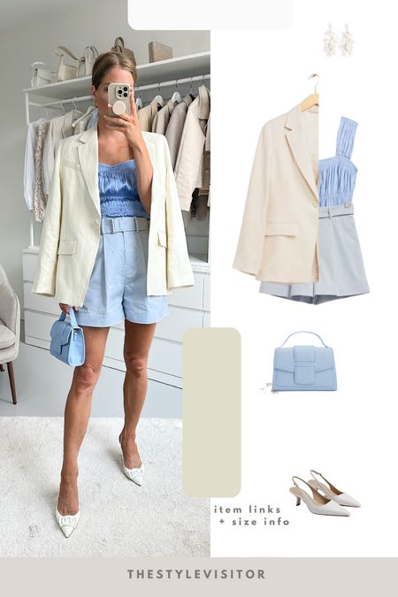 I personally love outfits like this, it gives a sleek chic but work vibe imo. I tucked in the top (s, would size up 5’7/171 and up), shorts are tts (32), linen cream blazer is off the hook, it has slightly outstanding lapels and looks very sleek. I sized up to 36 as I also want to wear it with thicker shirts/sweaters. Read the size guide/size reviews to pick the right size.

Leave a 🖤 to favorite this post and come back later to shop

Work outfit, office outfit, bermuda shorts, satin top, light blue top, linen blazer, cream blazer, smart casual 

#LTKSeasonal #LTKworkwear #LTKstyletip
