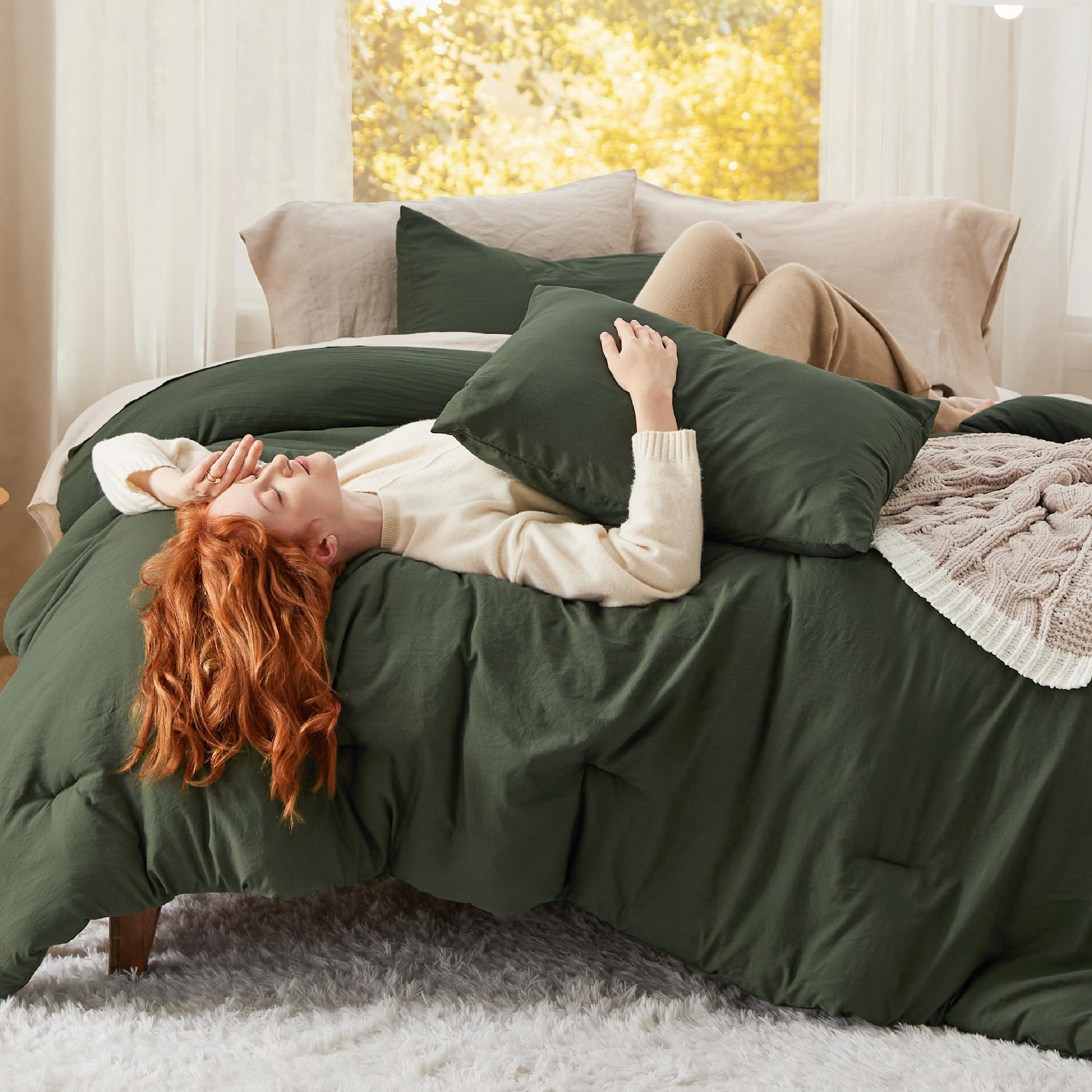 Bedsure King Size Comforter Set, Dark Green Soft Prewashed Bedding for All Seasons, 3 Pieces Gent... | Amazon (US)