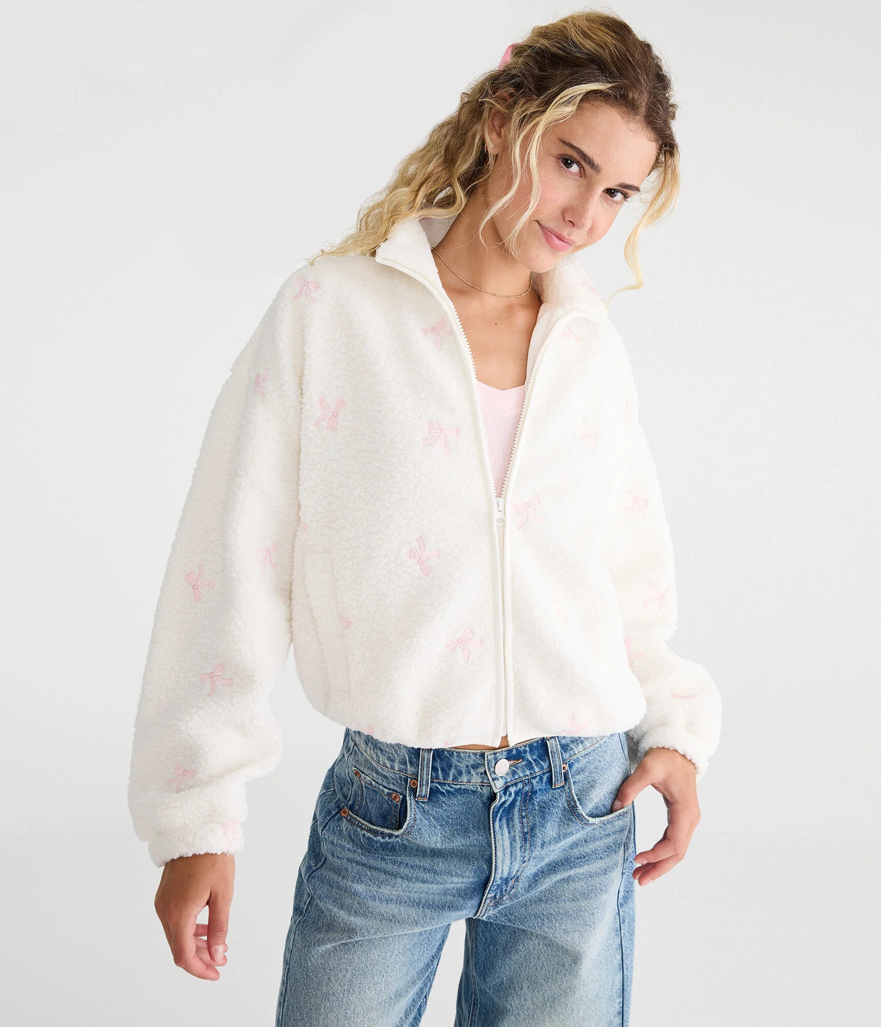 Aeropostale Bows Full-Zip Sherpa Jacket | Shop Simon