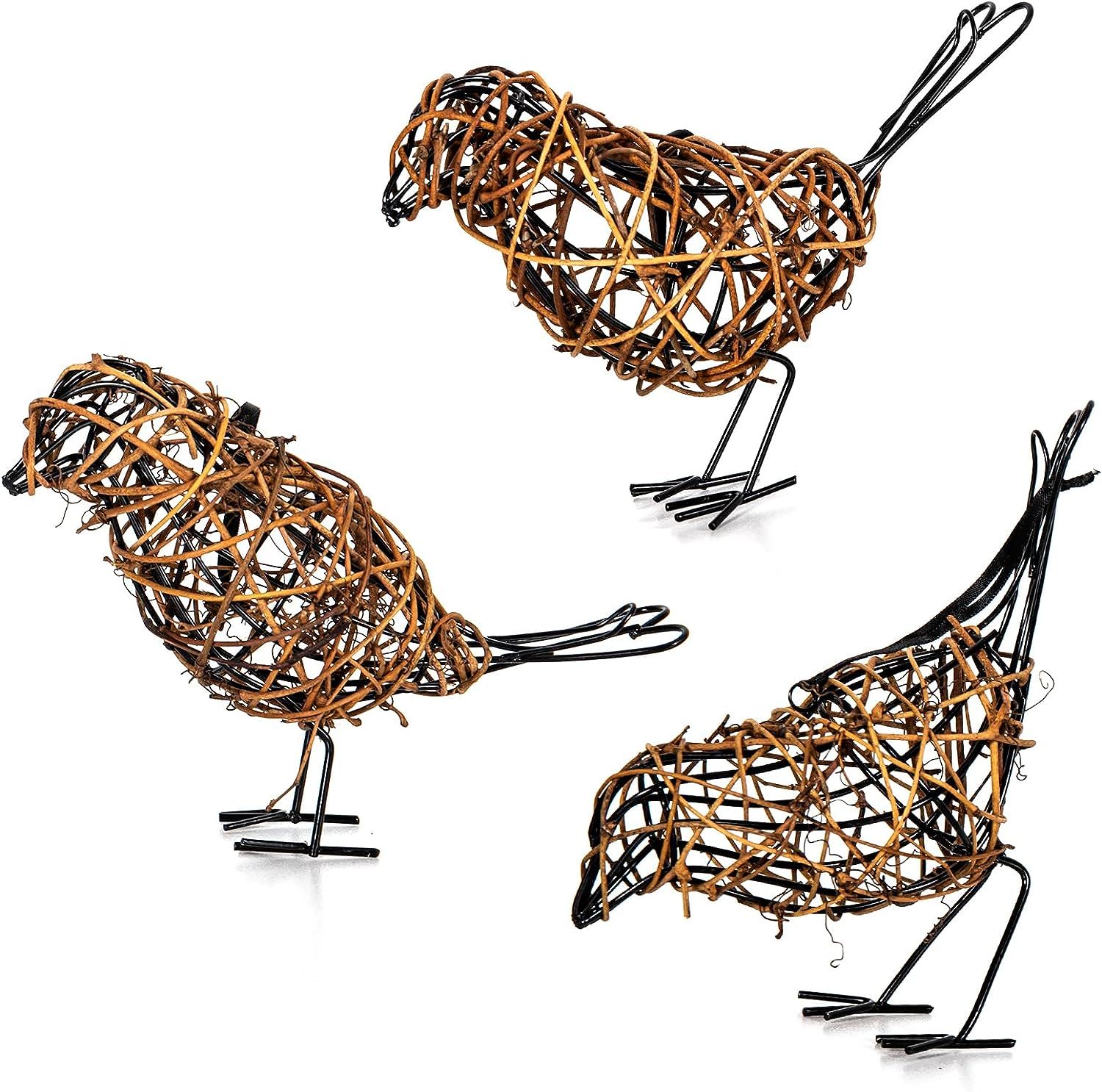 ZZZ TYLOO Metal Bird Figurine Rustic Home Decor, Coffee Color Rattan Bird Decor for Room Decorati... | Amazon (US)