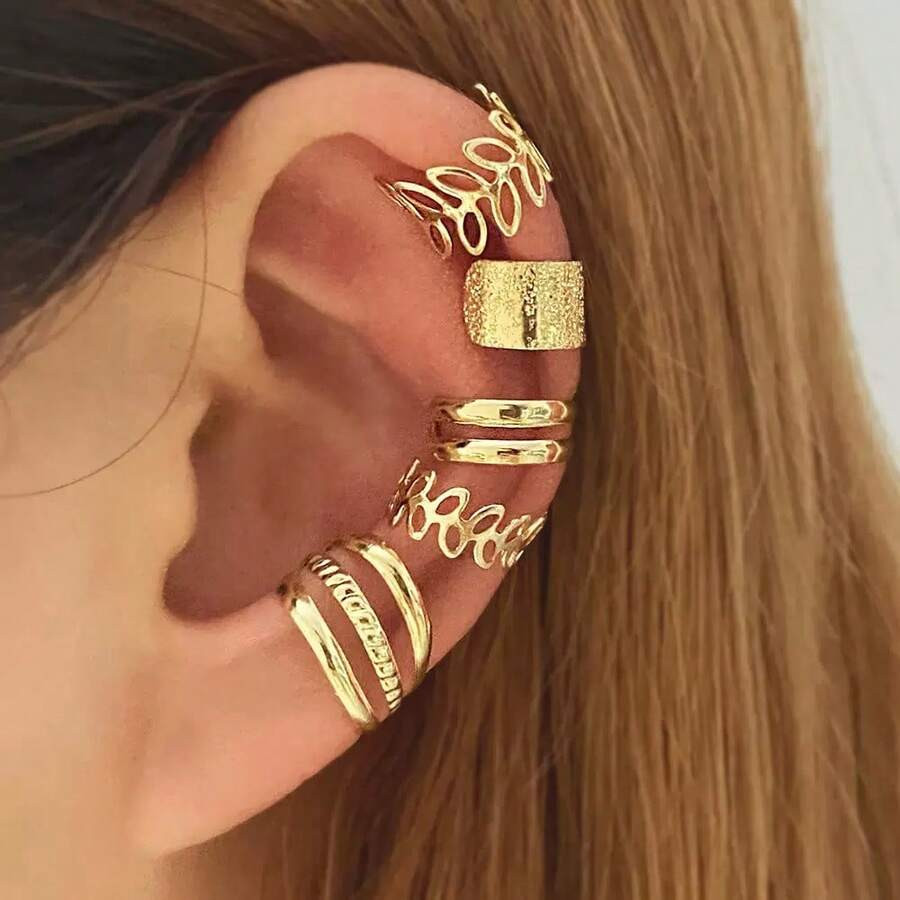 5pcs Vintage Fashion Accessories Adjustable Clip-On Earrings Set For Non-Pierced Cartilage Earrin... | SHEIN