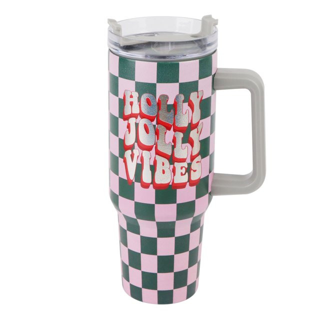 Green and Pink Checkered Tumbler, 44 oz, by Holiday Time | Walmart (US)
