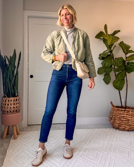 The quilted bomber jacket is such a huge trend, and so easy to wear this spring! This olive green color is neutral and goes with so much, I find myself reaching for it often these days I sized up to a medium in this jacket to layer, I’m typically a size small

#LTKfindsunder100 #LTKVideo #LTKover40
