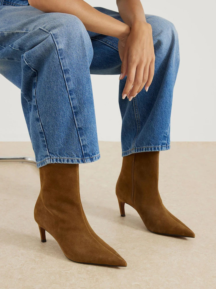 River Island Brown Suede Kitten Heel Boots | Next US