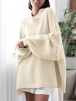 Saodimallsu Womens Oversized Sweaters Mock Neck Batwing Long Sleeve 2025 Fall Trendy Ribbed Knit ... | Amazon (US)