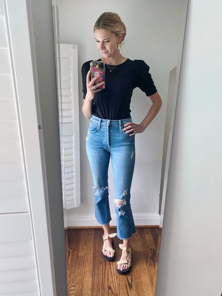 This outfit isn’t going to make any runways or catwalks, but this is what I wear most often- jeans and a t-shirt (or any kind of shirt)! I’ve started to look for t-shirts with fun details when I’m out shopping. This is a shift for me because I usually just look for fun tops to wear and just skip over the t-shirt section, but not anymore! I specifically look for t-shirts with details! ALSO! My most comfy jeans are on SALE! These are the last jeans my sis and I are wearing in our recent denim post, and they’re on major sale!

#ootd #ltkpersonalshopper #personalshopper #cstyleootd #cstyle 
