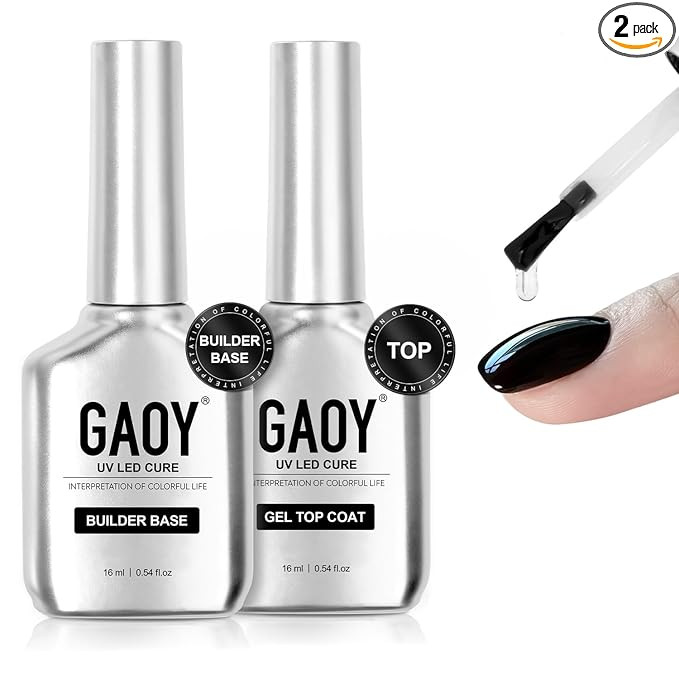 GAOY Glossy Gel Top Coat and Builder Base Set, 2 Pcs 16ml Glassy Top Coat and Clear Rubber Base N... | Amazon (US)
