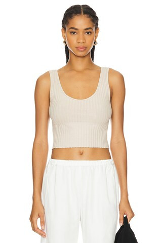Enza Costa Rib Sweater Knit Cropped Scoop Tank in Flax from Revolve.com | Revolve Clothing (Global)