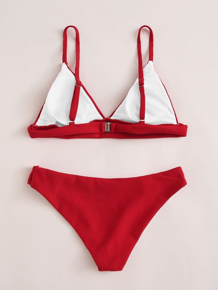 Rib Seam Detail Triangle Bikini Swimsuit | SHEIN