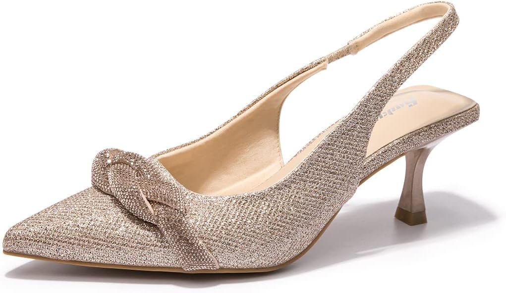 FUNKYMONKEY Women's Slingback Pumps Shoes, Elastic Strap Pointed Toe Kitten Heel Dress Wedding Pa... | Amazon (US)