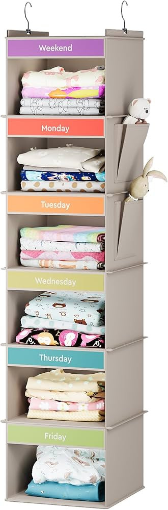 6-Shelf Weekly Hanging Closet Organizer, Closet Organizers with 2 Side Pockets, Closet Hanging Or... | Amazon (US)