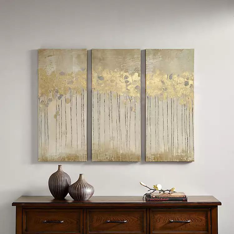 Golden Sandy Forest Canvas Art Prints, Set of 3 | Kirkland's Home