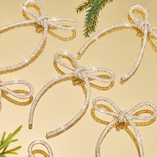 FLAIR GIFTS 6 Pcs 2025 Christmas Bows Ornaments, Champagne Gold Sparkly Glitter Rhinestone Bow Or... | Amazon (US)