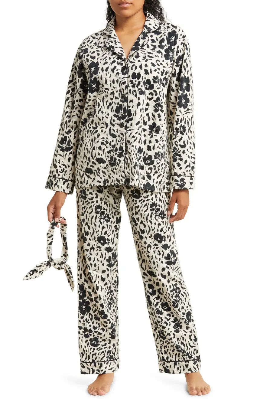 PJ Salvage Long Sleeve Cotton Flannel Pajamas & Headband Set | Nordstrom | Nordstrom