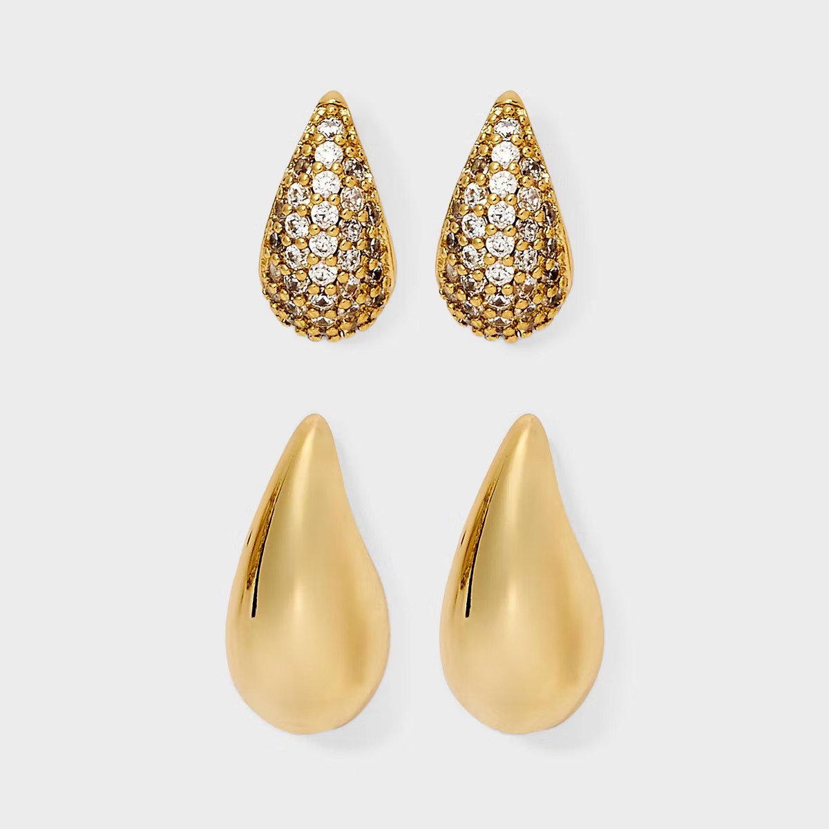 14K Gold Plated Cubic Zirconia Pave Puffy Teardrop Earring Set 2pc - A New Day™ Gold | Target