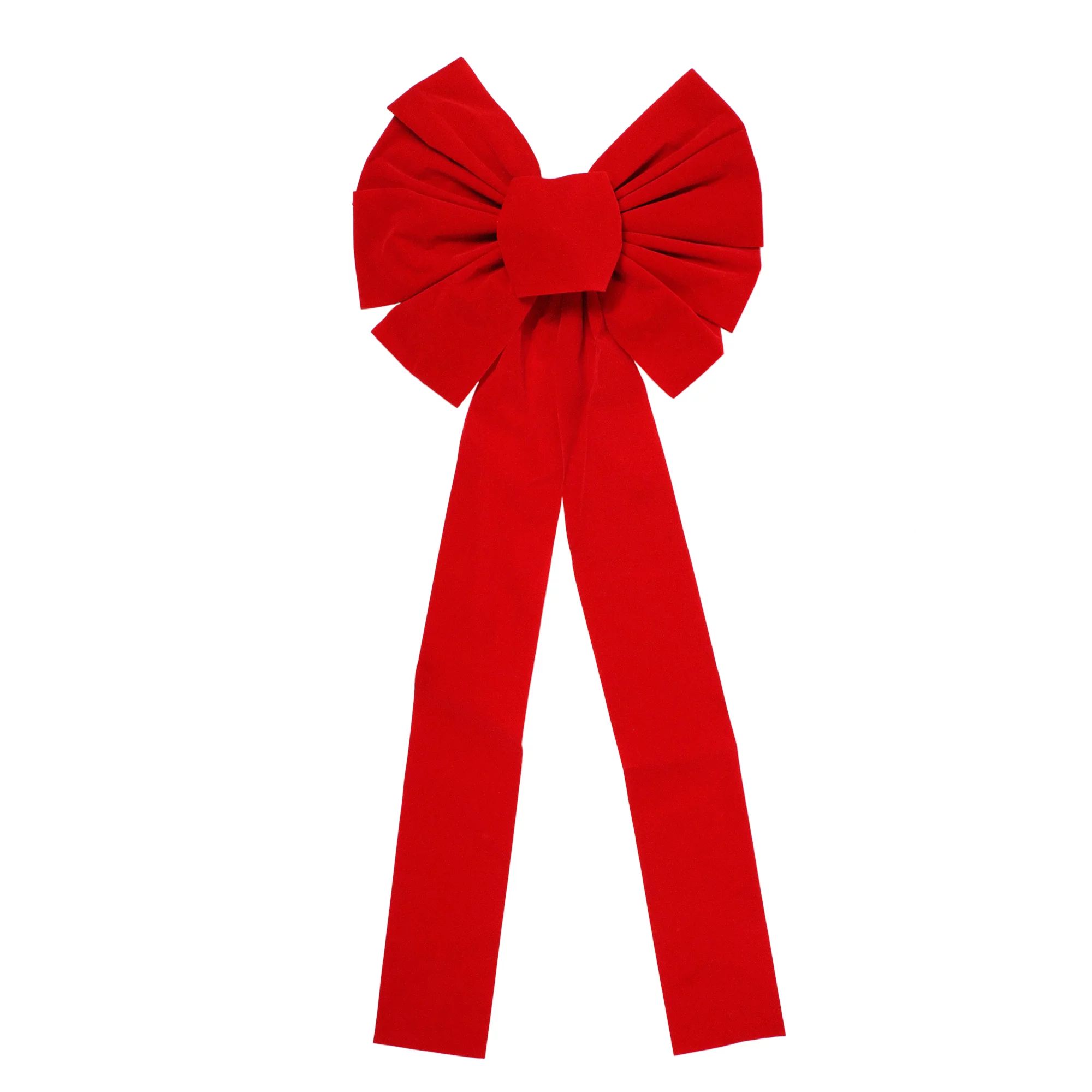 14" x 34" Red 9-Loop Velveteen Christmas Bow Decoration | Walmart (US)