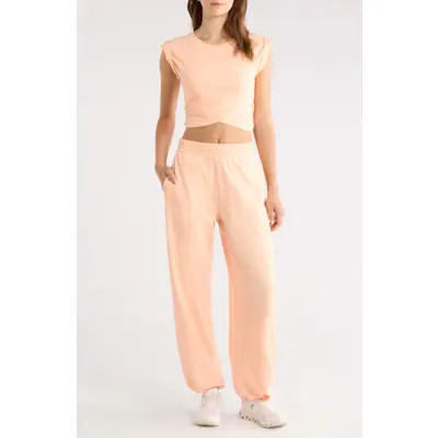 Free People Golden Hour Crop T-Shirt & Joggers Set in Pink Fuschia at Nordstrom, Size Large | Nordstrom