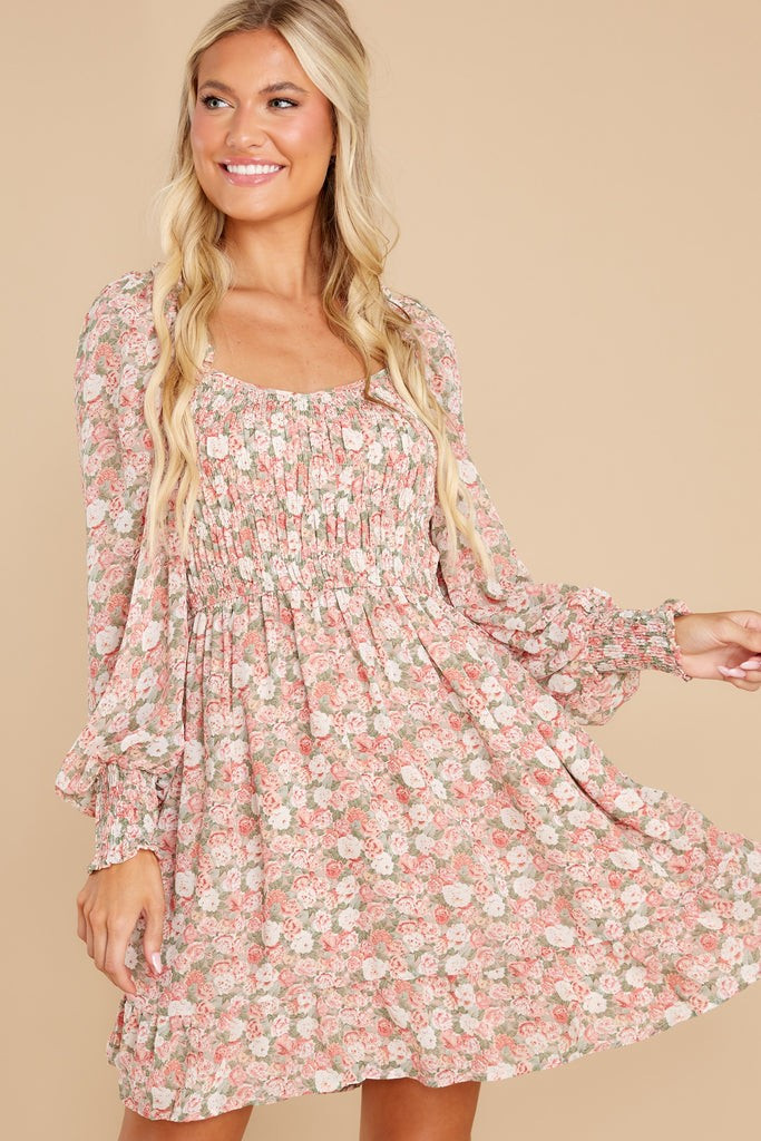 Among The Roses Blush Multi Floral Print Dress | Red Dress 