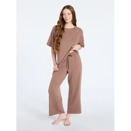 Joyspun Women's French Terry Lounge Sleep Short Sleeve Top and Capri Pants Set, 2-Piece, Sizes XS-3X | Walmart (US)