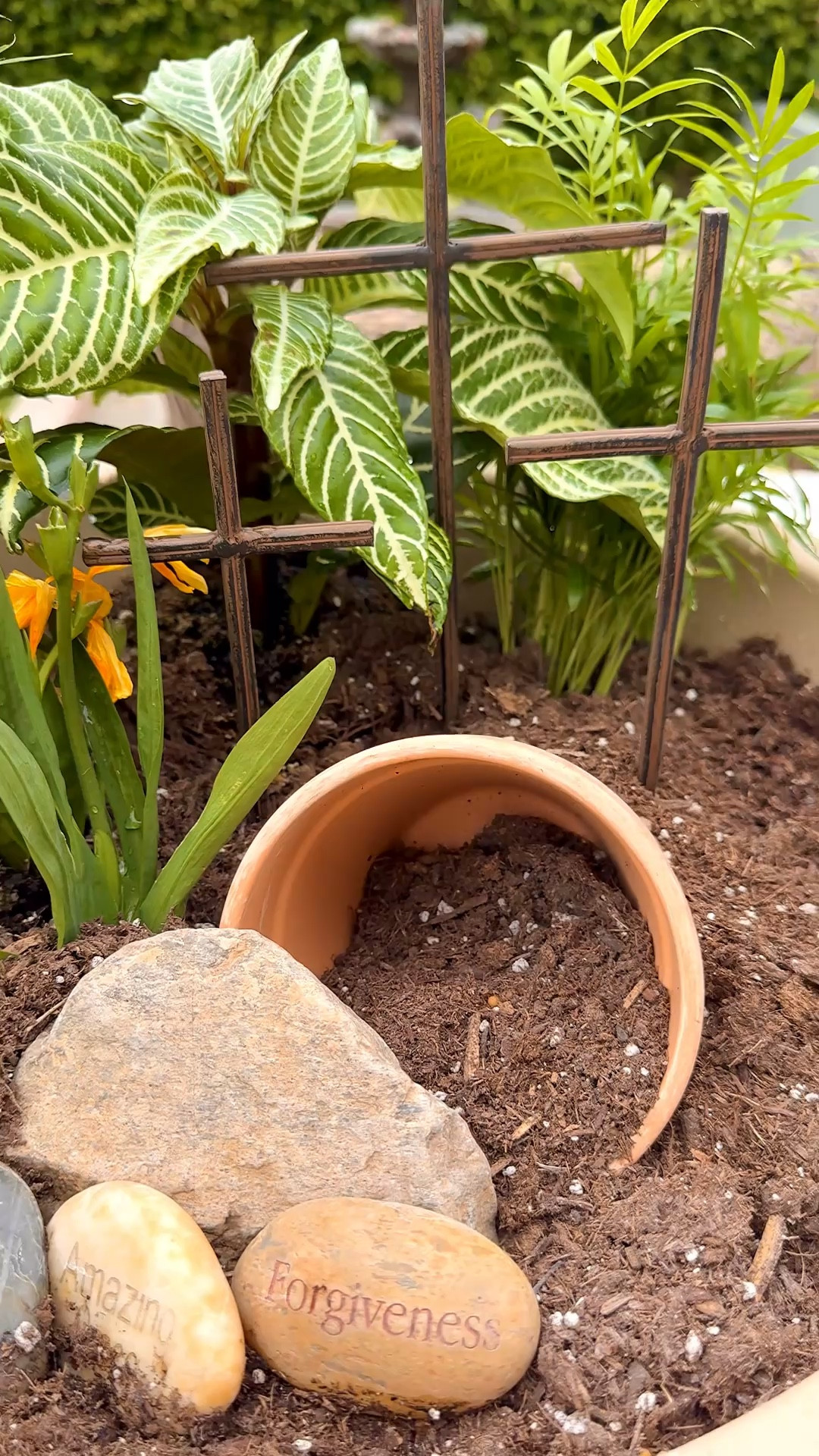 Easter Weekend Decor Resurrection Garden. You'll need a potting bowl potting soil terracotta pot garden rocks a few plants and 3 crosses. I like this iron 3 cross stand. 

#LTKmomlife #LTKKids #LTKHome