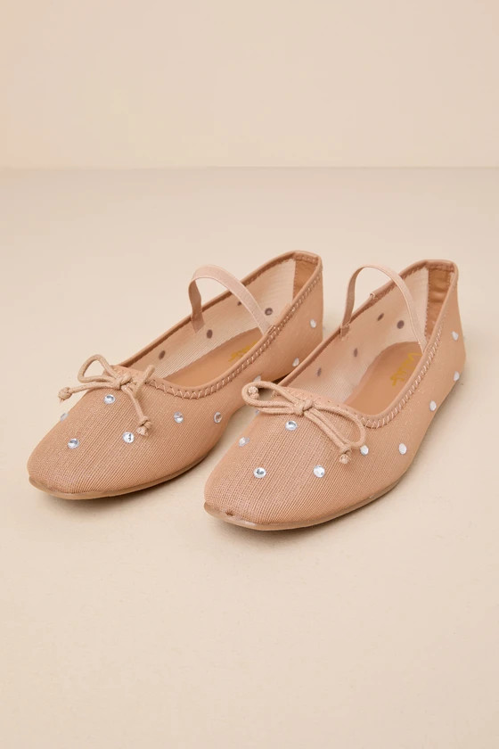 Miliah Light Nude Mesh Rhinestone Ballet Flats | Lulus