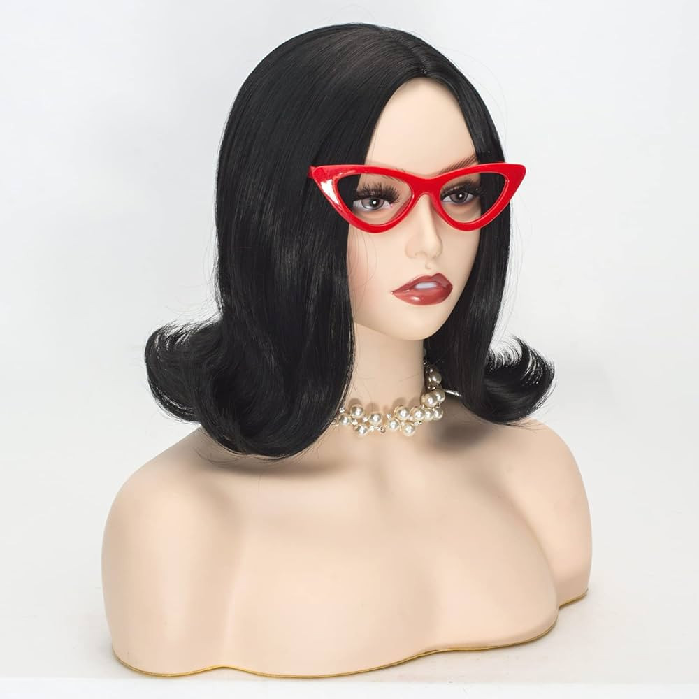 Linda Wig for Women Short Black Synthetic Wigs with Glasses Halloween Costume Party Cosplay Wig | Amazon (US)