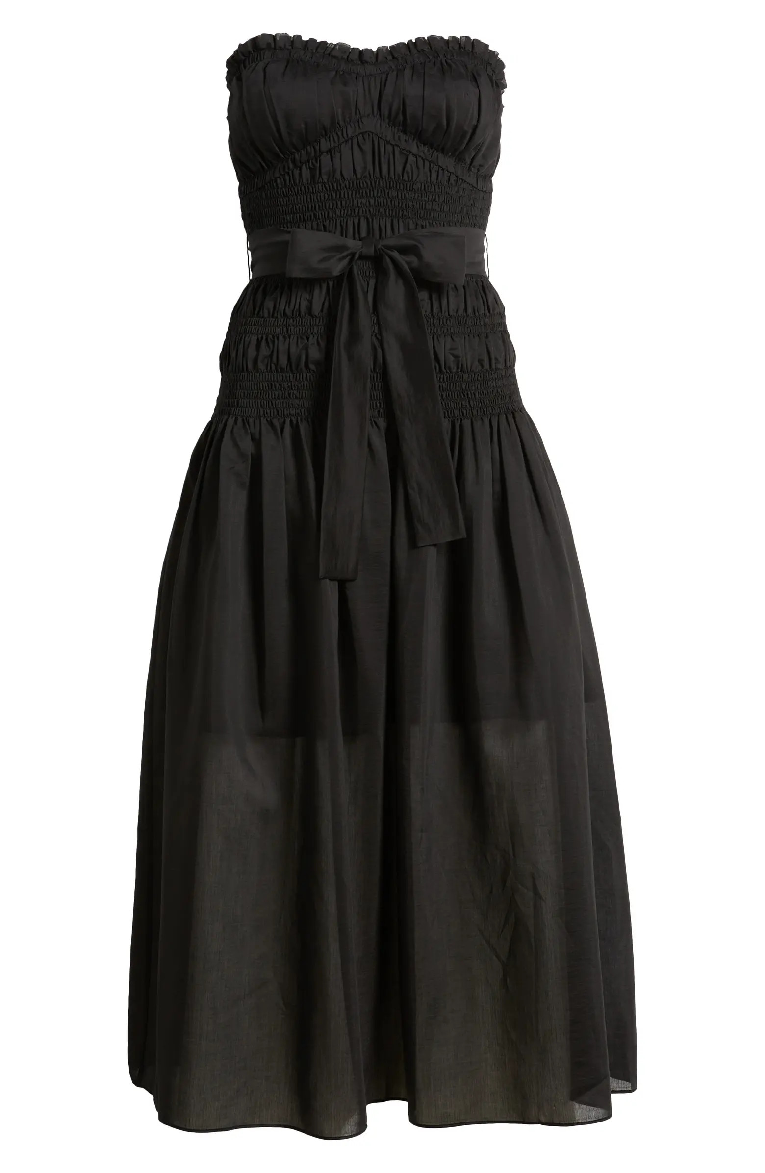 MOON RIVER Smocked Strapless Midi Dress | Nordstrom | Nordstrom