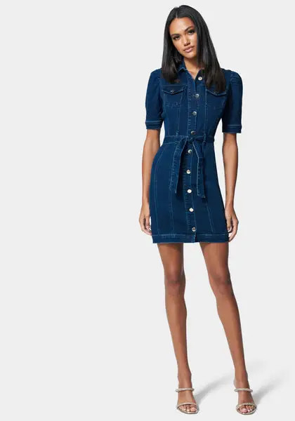 Button Detail Denim Dress | Bebe