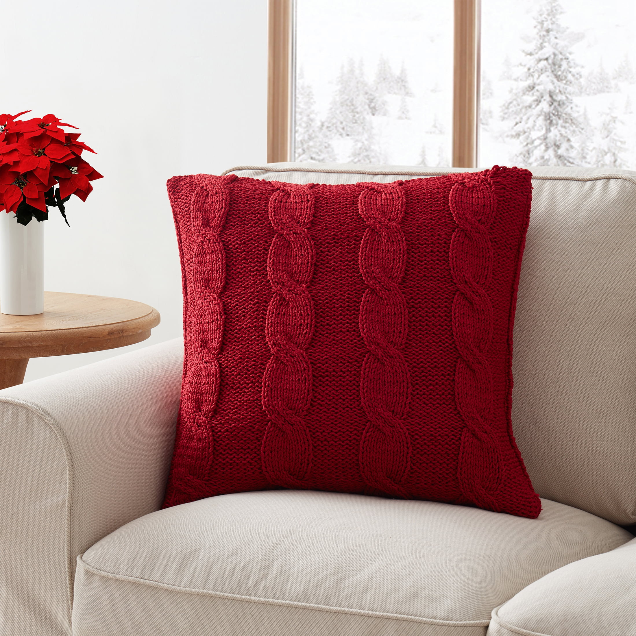 My Texas House Willow 22" x 22" Farmhouse Red Cable Knit Polyester Square Decorative Pillow Cover... | Walmart (US)