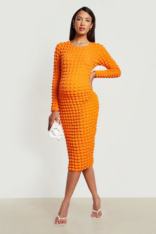 Maternity Bubble Jersey Midi Dress | Boohoo.com (UK & IE)
