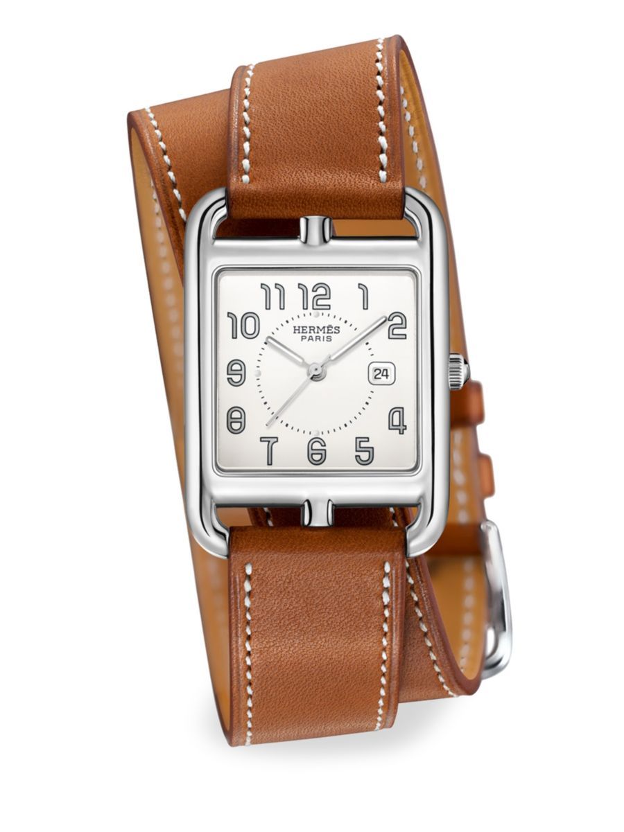 Shop HERMÈS Cape Cod 37MM Stainless Steel & Leather Strap Watch | Saks Fifth Avenue | Saks Fifth Avenue