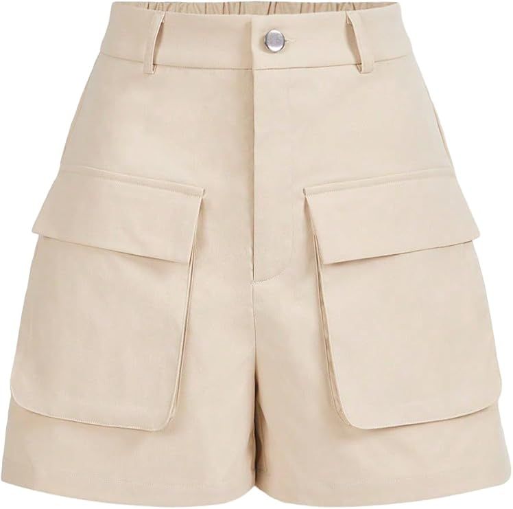 Verdusa Women's Elastic Waist Pocket Front Wide Leg Cargo Shorts | Amazon (US)