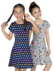 Girls Short Sleeve Print Knit Skater Dress 2-Pack | The Children's Place | The Children's Place