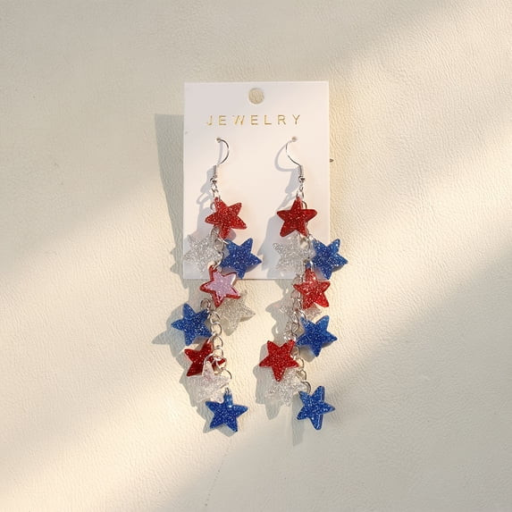 Hero image 0 of Red White Blue Star Dangle Earrings 4th of July Jewelry for Women USA Independenc... | Walmart (US)