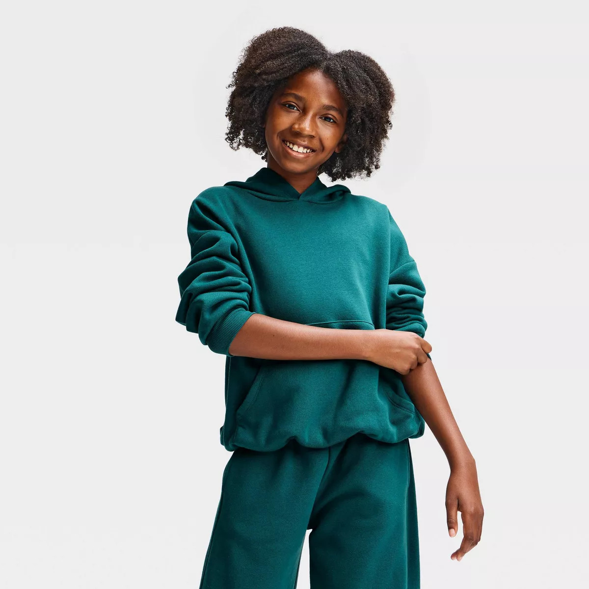 Girls' Bubble Fleece Hoodie - art class\u2122 Dark Teal Green M | Target