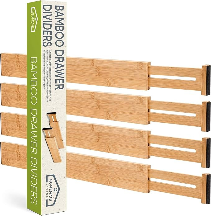 Homemaid Living Bamboo Drawer Organizer Adjustable and Expandable - Ideal Drawer Dividers for Kit... | Amazon (US)