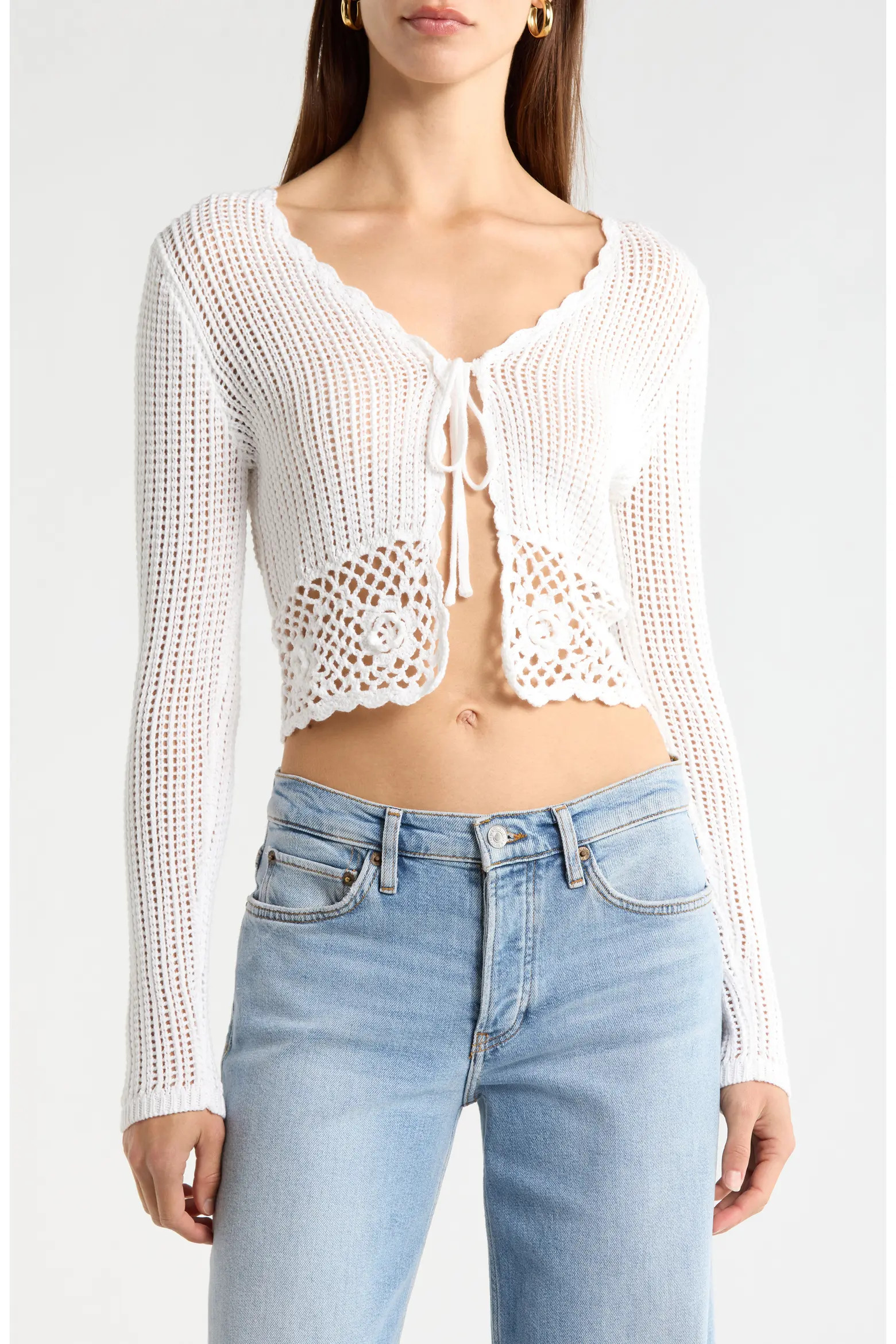 Crochet Detail Tie Front Sweater (Women) | Nordstrom | Nordstrom