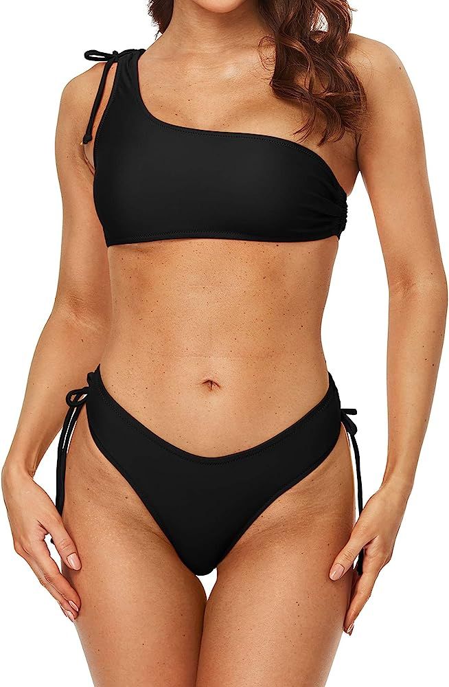 beautyin Womens One Shoulder High Cut Two Piece Bikini Swimwear Swimsuits Sets | Amazon (US)