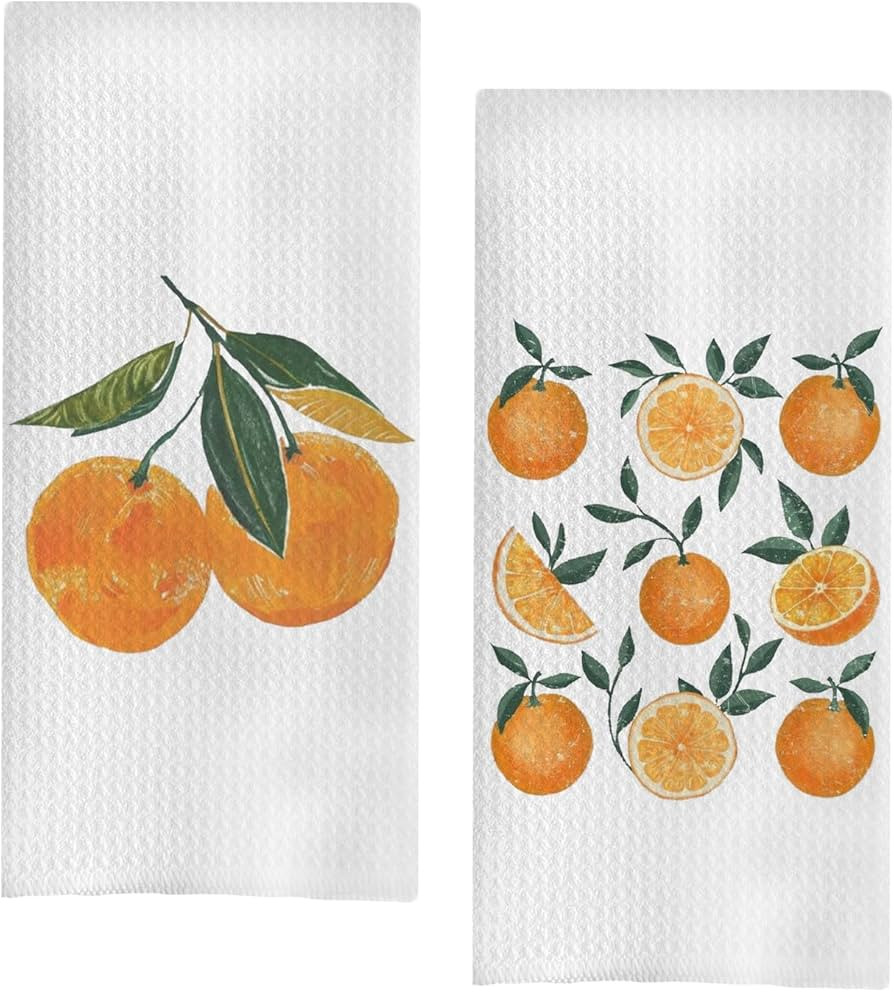 Orange Hand Towels for Bathroom,Fruit Kitchen Decor,Orange Dish Bathroom Kitchen Decor,Summer Tow... | Amazon (US)