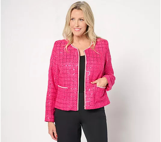 Isaac Mizrahi Live! Always Isaac Plaid Sequin Tweed Jacket | QVC
