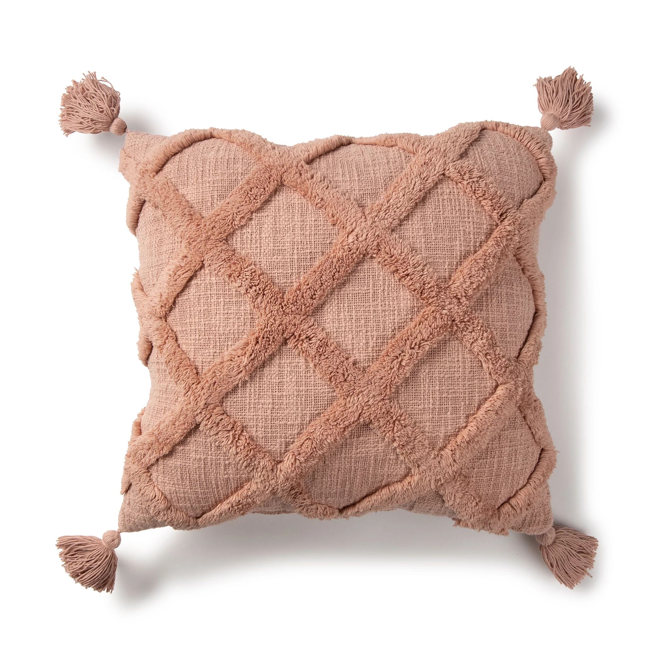 Better Homes & Gardens Tufted Trellis Decorative Throw Pillow, 20" X 20", Coral | Walmart (US)
