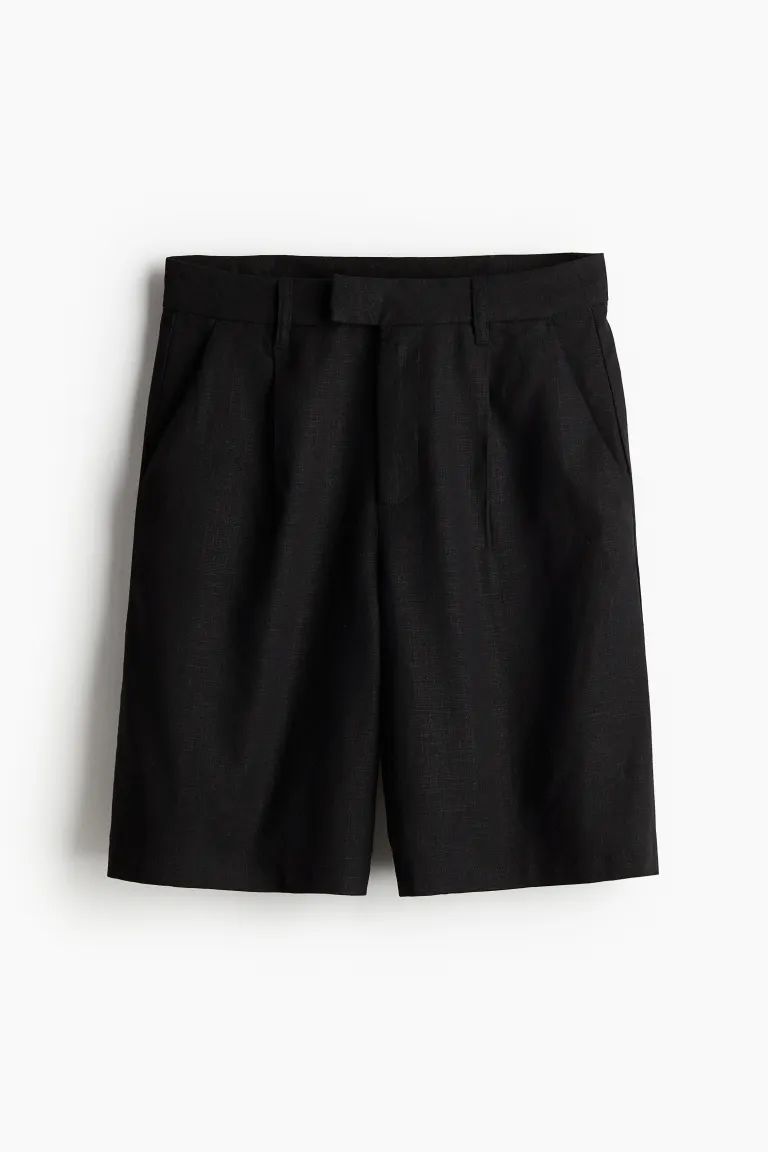 Dressy Linen-blend Shorts - Regular waist - Knee-length - Black - Ladies | H&M US | H&M (US + CA)