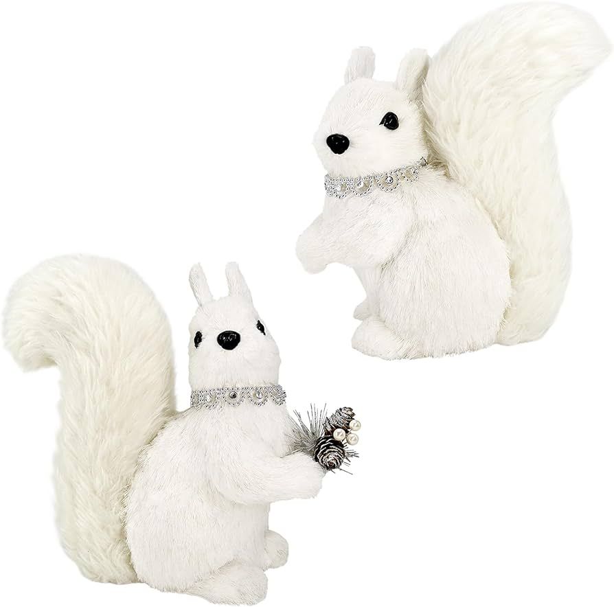 Nature Vibe 9.3 Inches Christmas Squirrel Figurines Set of 2 with Silver Accent for White Christm... | Amazon (US)