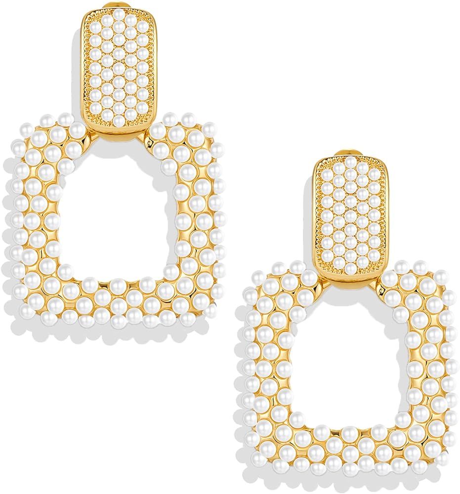 Women's Chic Pearl Earrings Geometric Pearl Drop Earrings Pearl Dangle Earrings Jewelry Gifts | Amazon (US)